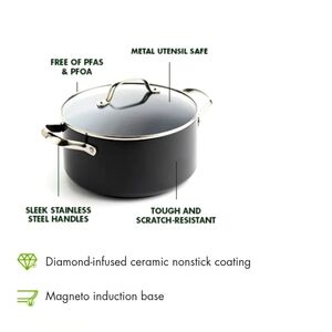 GreenPan Pro Ceramic Nonstick 5.5-Quart Stockpot w/Lid Diamond Infused